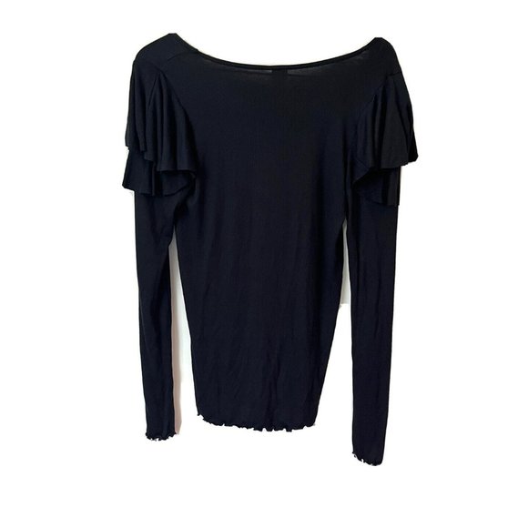 We The Free Womens Long Sleeve Ruffle Scoop Neck Knit PulloverTop Black Sz Med - Picture 5 of 7